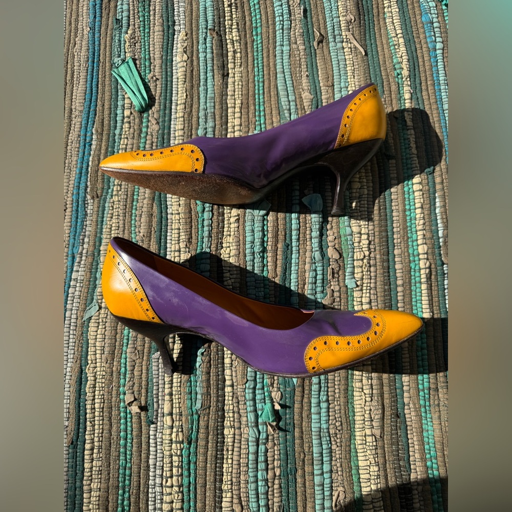 90s Miu Miu Purple and Yellow Colorblock Heels Sz 9 - Picture 3 of 10